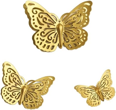 Gold Finish Metal Butterflies Wall Art Set of 3 Metal Wall Decor Butterfly Hanging Decor for Bedroom...