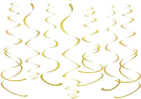 Gold Party Hanging Swirl Decorations Plastic Streamer for Ceiling, Pack of 28