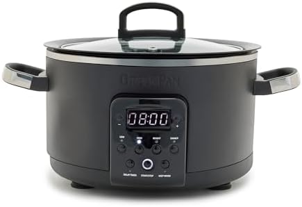 GreenPan Bistro Noir 4QT Electric Slow Cooker with Lid, 6-in-1 Multifunction Heating Presets, Hard...