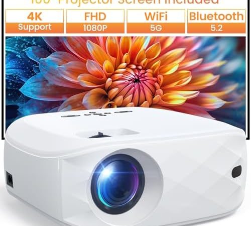 HAPPRUN Projector, Projector with WiFi and Bluetooth, [One Step Mirroring]Projector for Phones,...