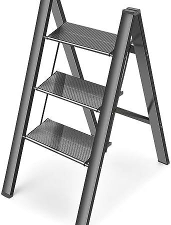 HBTower 3 Step Ladder, Aluminum Ladder, Folding Step Stool for Adults, 330LBS Capacity Sturdy&...