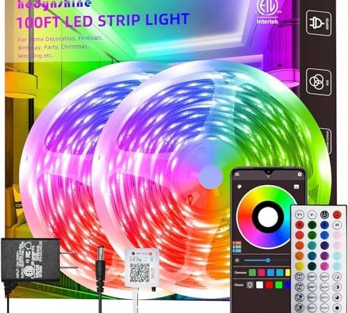 HEDYNSHINE 100Ft Smart LED Strip Lights, Dimmable Color Changing by APP and 40Key Controller Indoor...