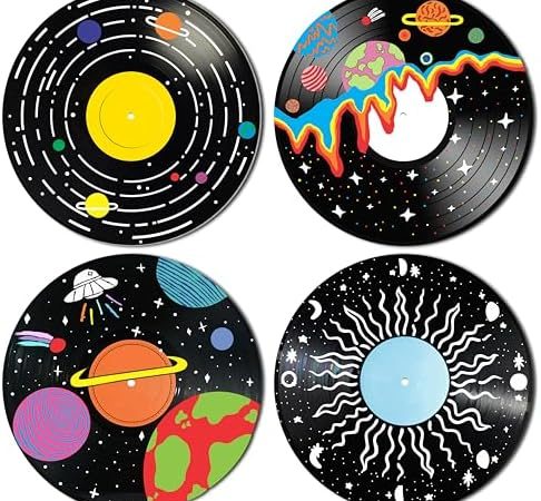 HK Studio Vintage Decor Records for Wall Aesthetic 11.4" Pack 4 - PVC Indie Record Wall Decor for...