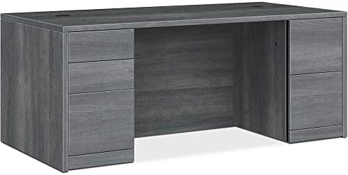 HON 10500 Series Double-Pedestal Desk, Sterling Ash