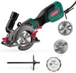 HYCHIKA 6.2A Mini Circular Saw, Compact Hand Saw with 3 Blades - Max 1-7/8'' Cut Depth, 10ft Cord,...