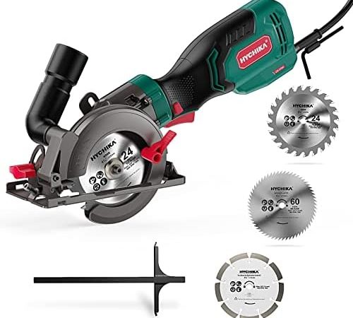 HYCHIKA 6.2A Mini Circular Saw, Compact Hand Saw with 3 Blades - Max 1-7/8'' Cut Depth, 10ft Cord,...