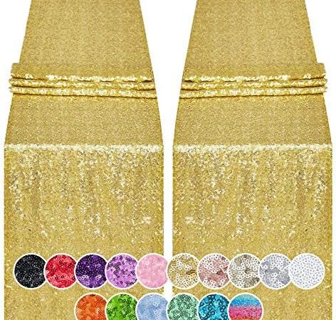 Hahuho 2PCS 12x72 Inch Sequin Table Runner Gold Glitter Table Runner for Party, Wedding, Bridal Baby...