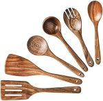 Handmade Heavy Duty Big Large Wooden Spoon Set Wood - 6 pcs Teak Wooden Spoons for Cooking - Teak...