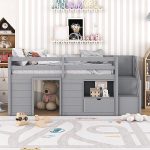 Harper & Bright Designs Twin Size Low Loft Bed with Under Playhouse, Kids Loft Bed with Storage...
