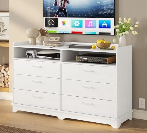 Hasuit 6 Drawers Dresser for Bedroom, Modern Chests of Drawers, White Double Dresser with Drawers...