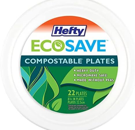 Hefty ECOSAVE Compostable Paper Plates, 8-3/4 Inch, 22 Count