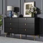 Hitow Black Dresser Cabinet with 6 Drawers, Modern 6 Drawer Double Dresser Chest with Gold Metal...