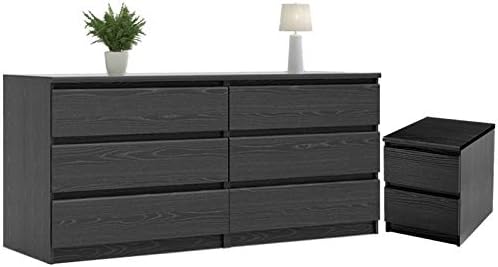 Home Square 2 Piece Dresser and Night Stand with Drawers in Black Woodgrain