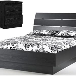 Home Square Contemporary 2 Piece Bedroom Set with Wood Platform Queen Bed and 2 Drawer Wood...