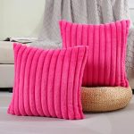 Hot Pink Striped Decorative Throw Pillow Covers 18x18 Inch Set of 2,Square Spring Decorations Couch...