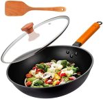 IAXSEE Wok Pan with Lid Woks and Stir Fry Pans 12 Inch Precision Cast Iron Chinese Wok & Flat Bottom...
