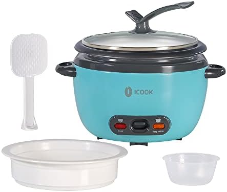 ICOOK Blue Rice Cooker 0.6L Grains,Oatmeal,Cereals Cooker,Rice Warmer Steamer,Small Mini Rice Cooker...