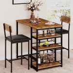 IDEALHOUSE Kitchen Table Set, Dining Table and Chairs for 2 with Storage Shelf, Dining Room Table...