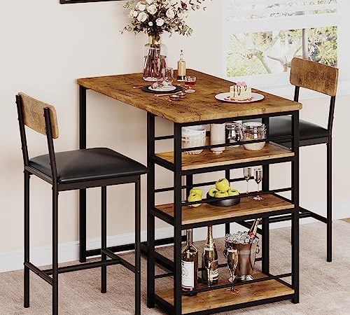 IDEALHOUSE Kitchen Table Set, Dining Table and Chairs for 2 with Storage Shelf, Dining Room Table...
