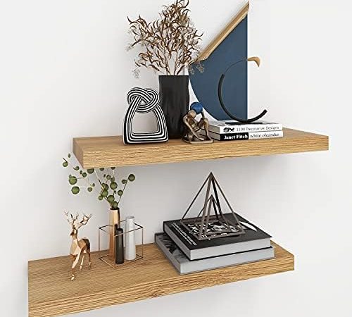 INHABIT UNION Oak Floating Shelves for Wall，24in Wall Mounted Display Ledge Shelves Perfect for...