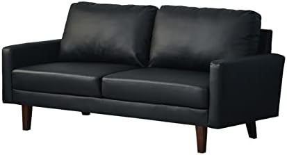 INSTORY Leather Sofa Modern Couch with Wooden Legs for Living Room, Office - Black