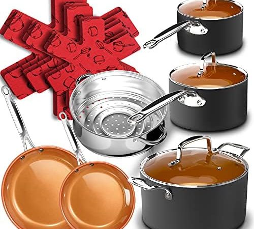 Induction Pots and Pans Set, Non-Stick Ceramic Coating Cookware Set, Frying Pan, Skillet, Stock Pot,...