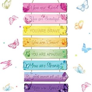 Inspirational Girl Room Decor Aesthetic Art Wall Hanging Sign Inspiring Colorful Rainbow Wooden...