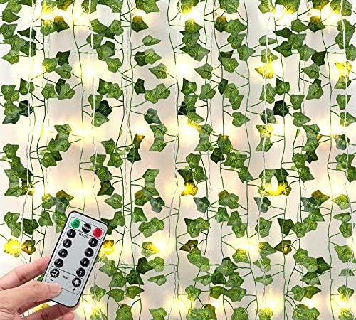 JACKYLED 84Ft 12 Pack Artificial Ivy Garland Fake Plants, Ivy Vines Leaves with CE Certified 80 LED...