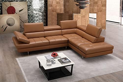 J&M Furniture A761 Italian Leather Sectional in Caramel - Modern Leather sectional for Livingroom...