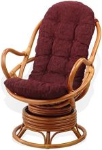 Java Chair Lounge Swivel Rocking Natural Rattan Wicker with Dark Brown Cushion, Cognac