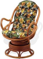 Java Lounge Swivel Rocking Chair with Floral Cushion Natural Rattan Wicker Handmade, Colonial