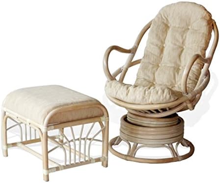 Java Swivel Rocking Chair White Wash White Cushion Handmade Natural Wicker Rattan Furniture with...