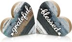 Jetec 2 Pcs Rustic Wood Home Sign Farmhouse Love Wooden Heart Shaped Table Centerpiece Valentines...