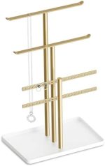 Jewelry Holder Organizer, 12.5'' Tall Sturdy Metal Stand, 3-Tier Jewelry Hanger for Necklace,...