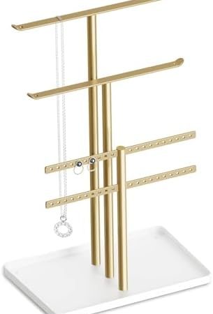 Jewelry Holder Organizer, 12.5'' Tall Sturdy Metal Stand, 3-Tier Jewelry Hanger for Necklace,...