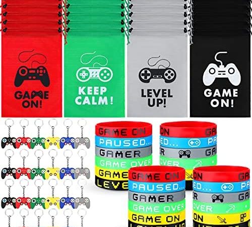 Jexine 72 Pcs Video Game Party Favors Include 24 Gaming Favor Bags with Drawstring, 24 Video Game...