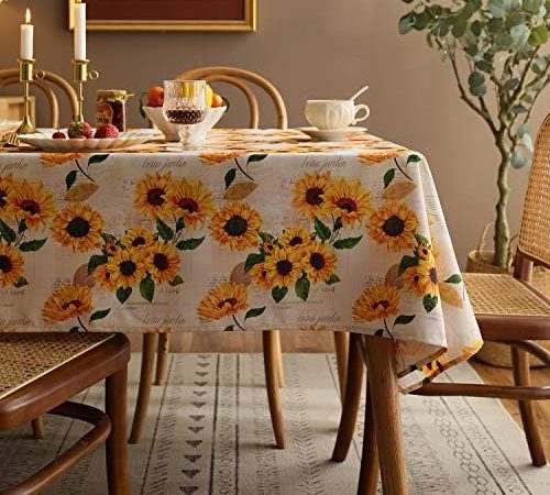 Joyfol Day Sunflower Tablecloth,Orange Floral Table Cloth for Square Tables,Waterproof Resistant...