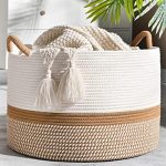 KAKAMAY Large Blanket Basket (20"x13"),Woven Baskets for storage Baby Laundry Hamper, Cotton Rope...