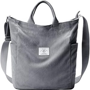 KALIDI Corduroy Tote Bag, Large Messenger Bag Shoulder Hobo Anti Splash Crossbody Zipper Bag Casual...