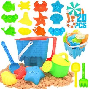 KIDPAR 20Pcs Beach Sand Snow Toys Set for Kids,Includes Mesh Bag,Castle Bucket Sandbox, Animal...