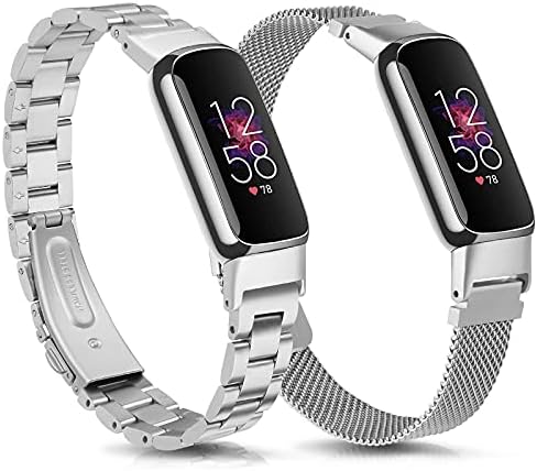 KOREDA Compatible with Fitbit Luxe Bands Sets, 2 Pack Stainless Steel Metal Band + Mesh Woven Strap...
