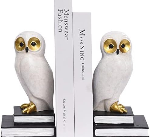 Kakizzy Decorative Book Ends for Heavy Books, Owl Bookends White Bird Bookends for Kids Rooms Resin...