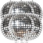 KatchOn, Big Silver Disco Ball Balloons - Pack of 6, Disco Party Decorations | 4D Sphere Disco...