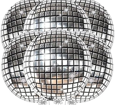 KatchOn, Big Silver Disco Ball Balloons - Pack of 6, Disco Party Decorations | 4D Sphere Disco...