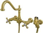 Kingston Brass KS1242AXBS Heritage Bridge Kitchen Faucet, Polished Brass, 8.5 x 8.13 x 2.25
