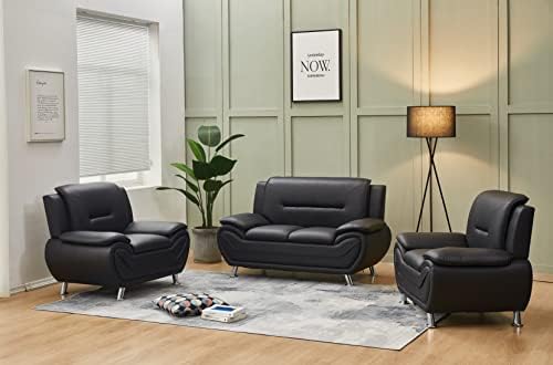 Kingway Faux Leather Living Room Sofas, 6 SEAT, Black
