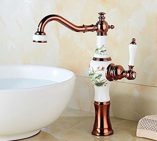 Kitchen & Bath Fixtures Taps Faucet, Gold Basin Faucet Rose Gold Retro Bathroom Hot and Cold Faucet