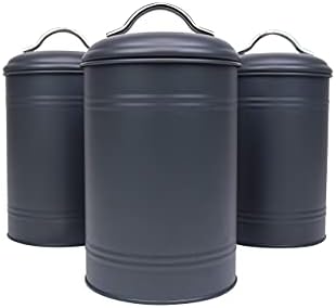Kitchen Canisters, Set of 3 for Countertop Storage of Coffee, Food, Charcoal Grey Metal, All...
