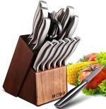 Knife Set,HOBO 14-Piece Kitchen Knife Set with Block Wooden,Self Sharpening for Chef Knife Set,...