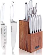 Kurschmann 15-Piece Knife Set CLEARANCE in Upright Acacia Block, White Handles with Stainless Steel...